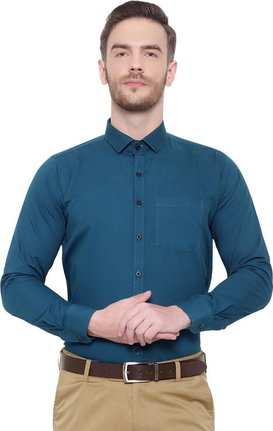 SREY Men Slim Fit Solid Blue Formal Shirt