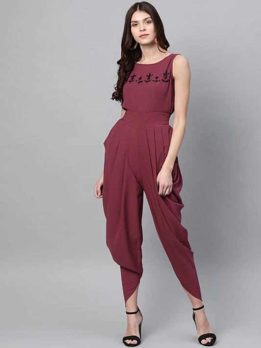 PANNKH Purple Intricate Hand Embroidered Cowl Jumpsuit