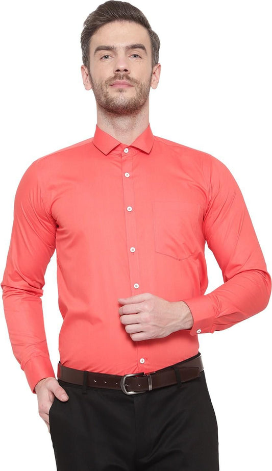 SREY Men Slim Fit Solid Orange Formal Shirt
