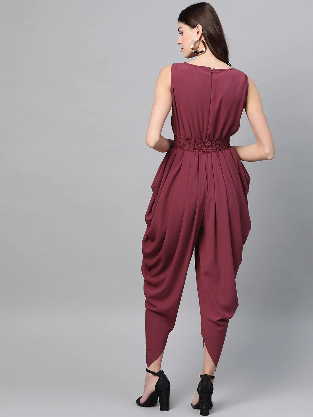 PANNKH Purple Intricate Hand Embroidered Cowl Jumpsuit