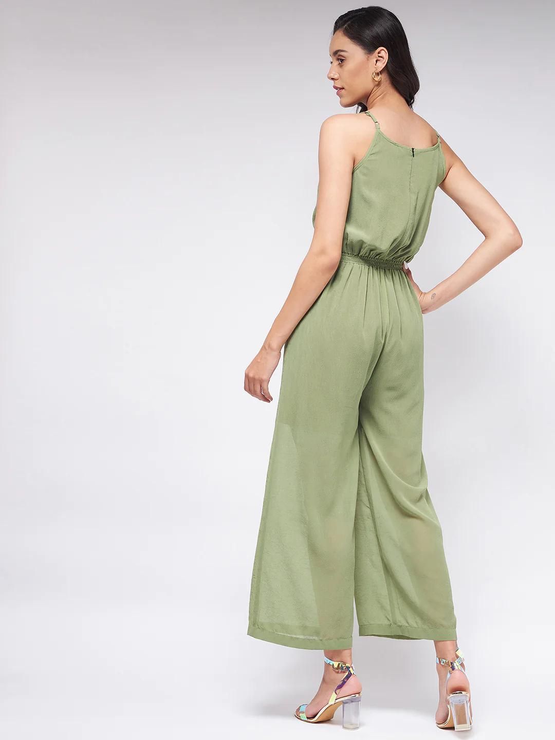 PANNKH Flaunt Yourself With Solid Green Cowl Neckline Jumpsuit