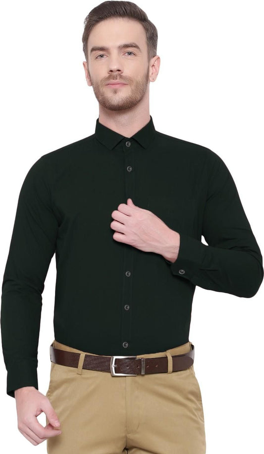SREY Men Slim Fit Solid Dark Green Formal Shirt