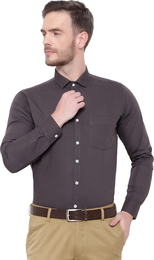 SREY Men Slim Fit Solid Grey Formal Shirt
