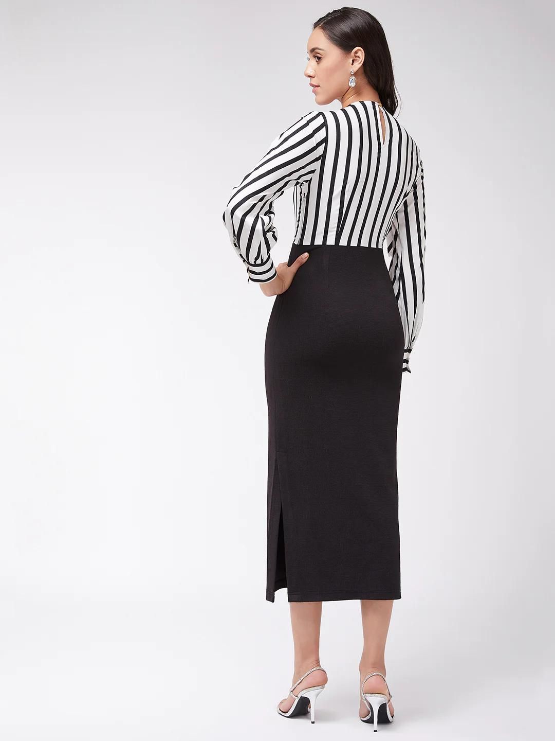PANNKH Monocromatic Stripe Fitted Dress
