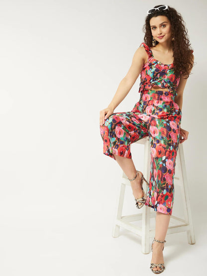 PANNKH Multicolor Printed Ruched Top and Pant Set