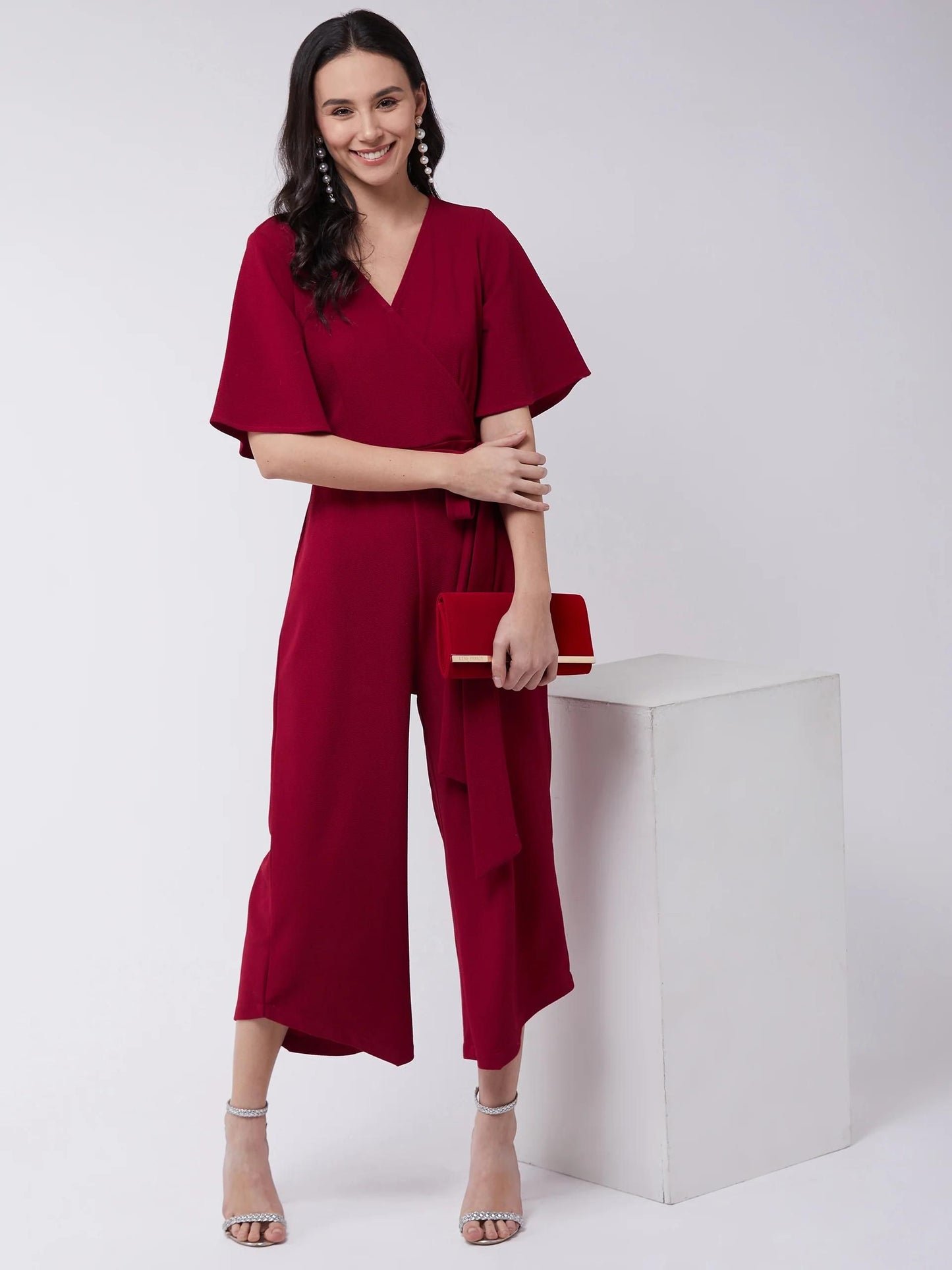 PANNKH Red Solid Overlap Jumpsuit