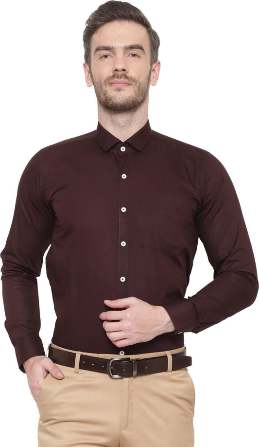 SREY Men Slim Fit Solid Brown Formal Shirt