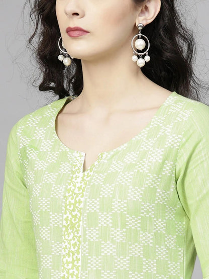 PANNKH Green Printed Chambray Kurta With Bell Sleeves