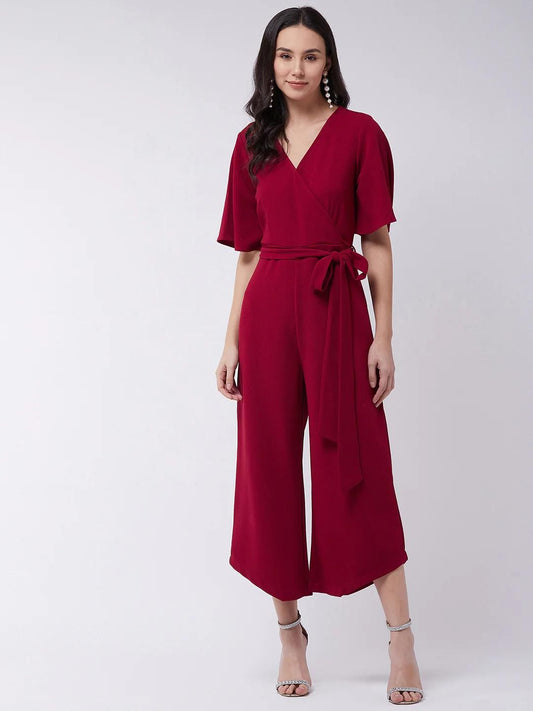 PANNKH Red Solid Overlap Jumpsuit