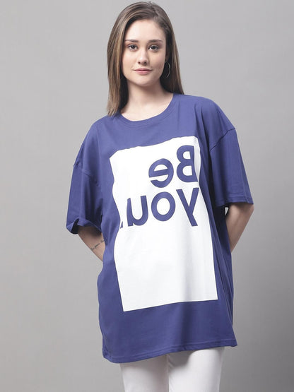 DOOR74 Womens BE YOU PRINTED NAVY COLOR OVERSIZE FIT TSHIRT