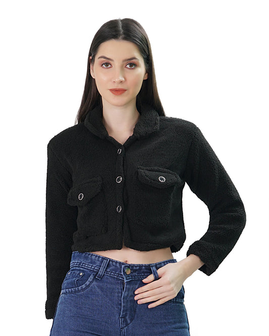 Lily Buds Wool Jacket For Women (Black)